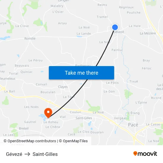 Gévezé to Saint-Gilles map