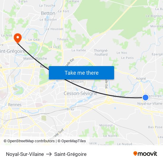 Noyal-Sur-Vilaine to Saint-Grégoire map