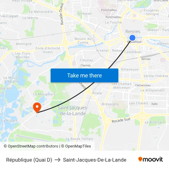 République (Quai D) to Saint-Jacques-De-La-Lande map