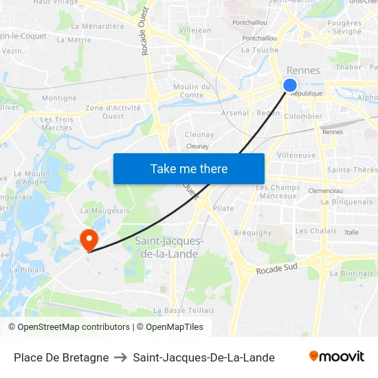 Place De Bretagne to Saint-Jacques-De-La-Lande map