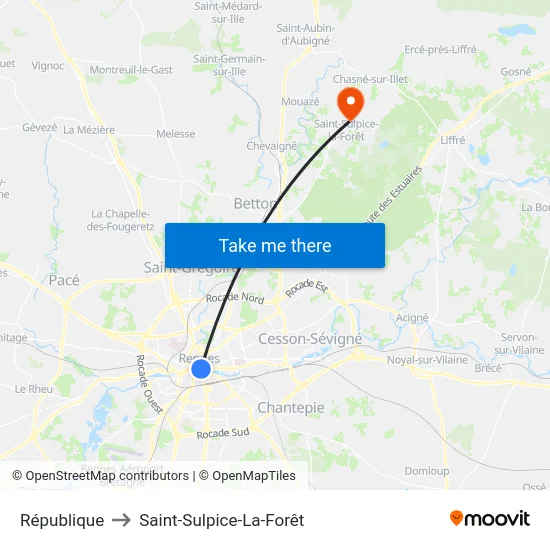 République to Saint-Sulpice-La-Forêt map