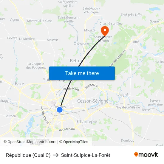 République (Quai C) to Saint-Sulpice-La-Forêt map