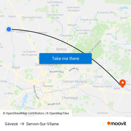 Gévezé to Servon-Sur-Vilaine map