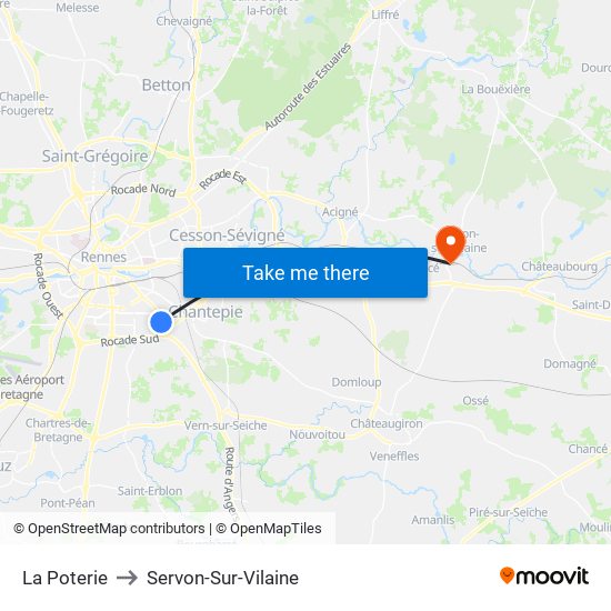 La Poterie to Servon-Sur-Vilaine map
