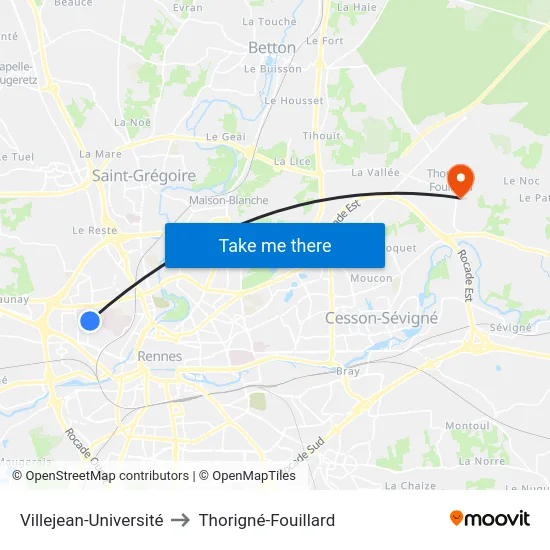 Villejean-Université to Thorigné-Fouillard map