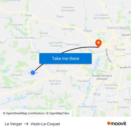Le Verger to Vezin-Le-Coquet map