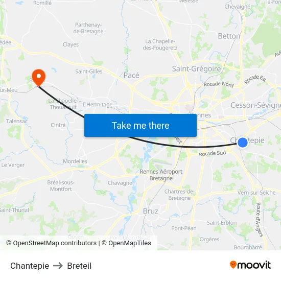 Chantepie to Breteil map