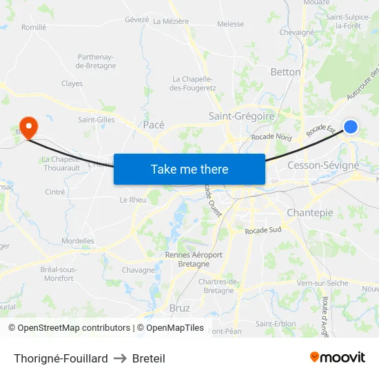 Thorigné-Fouillard to Breteil map