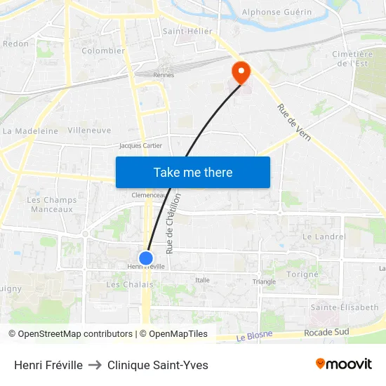 Henri Fréville to Clinique Saint-Yves map