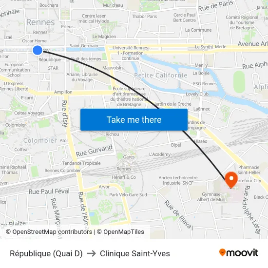 République (Quai D) to Clinique Saint-Yves map