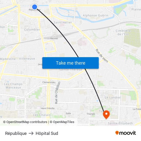 République to Hôpital Sud map