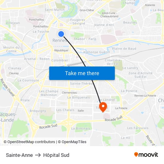 Sainte-Anne to Hôpital Sud map
