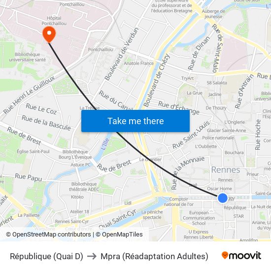 République (Quai D) to Mpra (Réadaptation Adultes) map