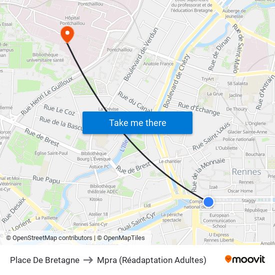 Place De Bretagne to Mpra (Réadaptation Adultes) map