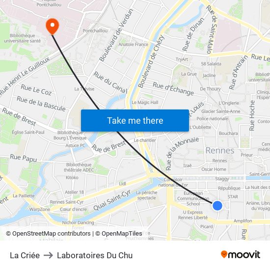 La Criée to Laboratoires Du Chu map