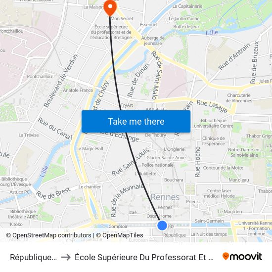 République (Quai D) to École Supérieure Du Professorat Et De L'Éducation Bretagne map
