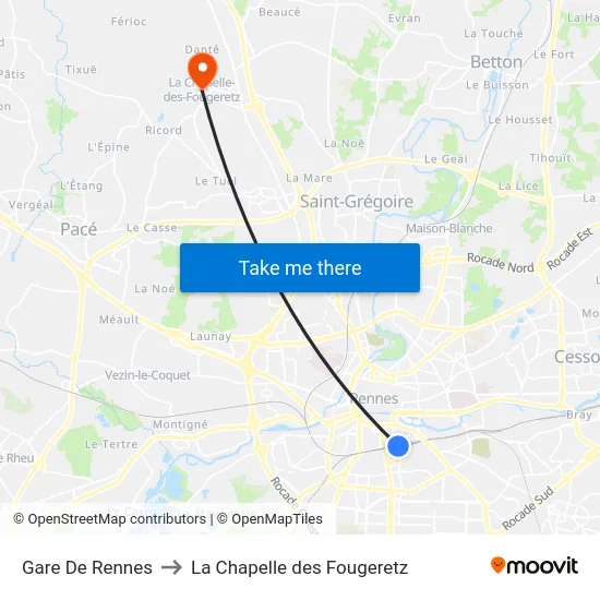Gare De Rennes to La Chapelle des Fougeretz map