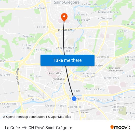 La Criée to CH Privé Saint-Grégoire map