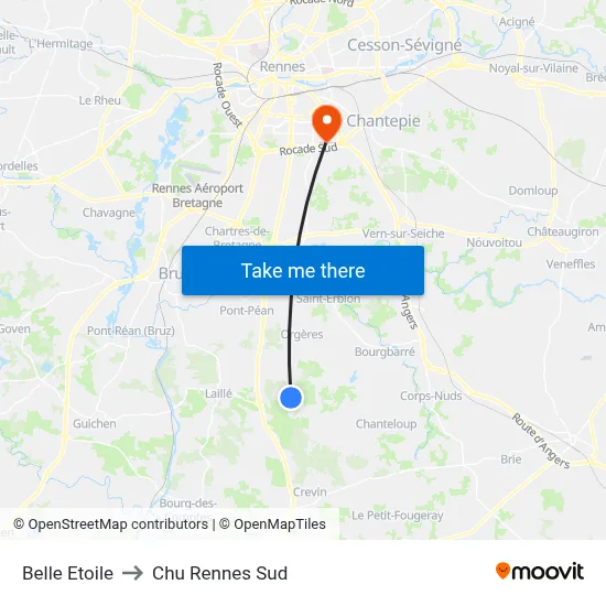 Belle Etoile to Chu Rennes Sud map