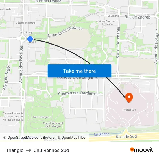 Triangle to Chu Rennes Sud map