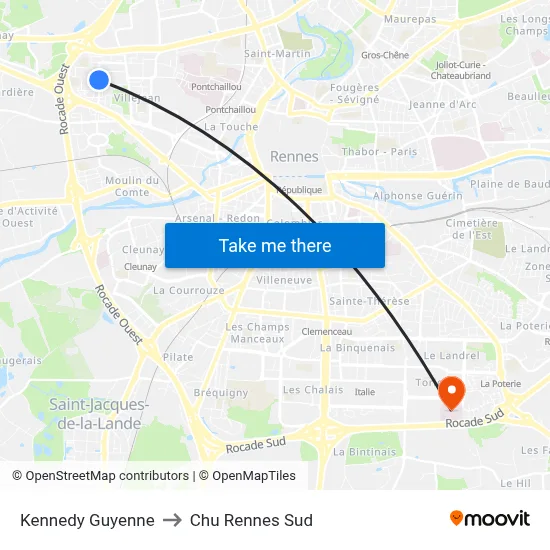 Kennedy Guyenne to Chu Rennes Sud map