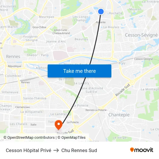 Cesson Hôpital Privé to Chu Rennes Sud map