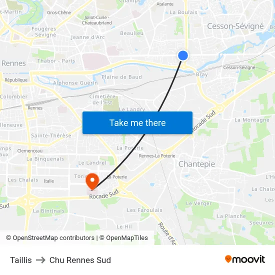 Taillis to Chu Rennes Sud map