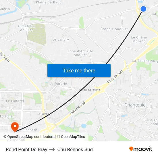 Rond Point De Bray to Chu Rennes Sud map