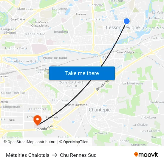 Métairies Chalotais to Chu Rennes Sud map
