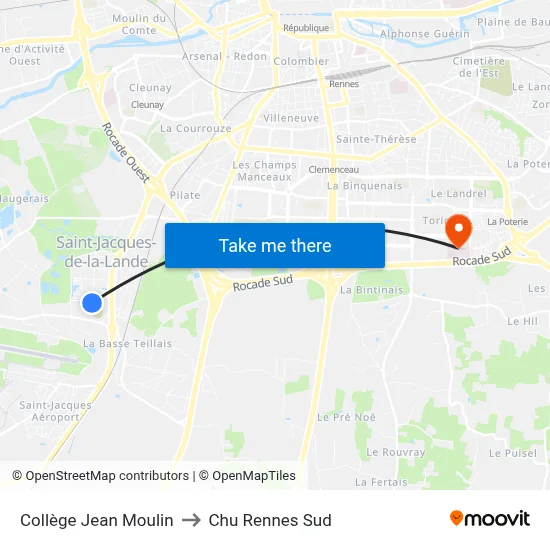 Collège Jean Moulin to Chu Rennes Sud map