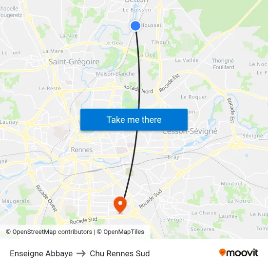 Enseigne Abbaye to Chu Rennes Sud map