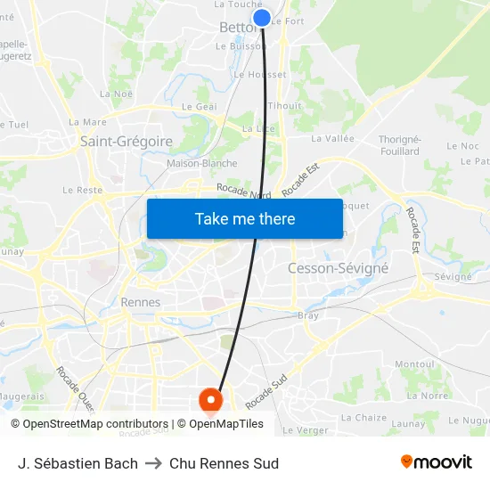 J. Sébastien Bach to Chu Rennes Sud map