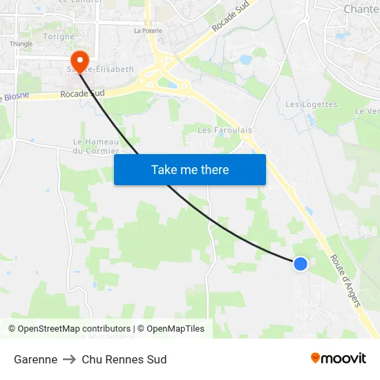 Garenne to Chu Rennes Sud map