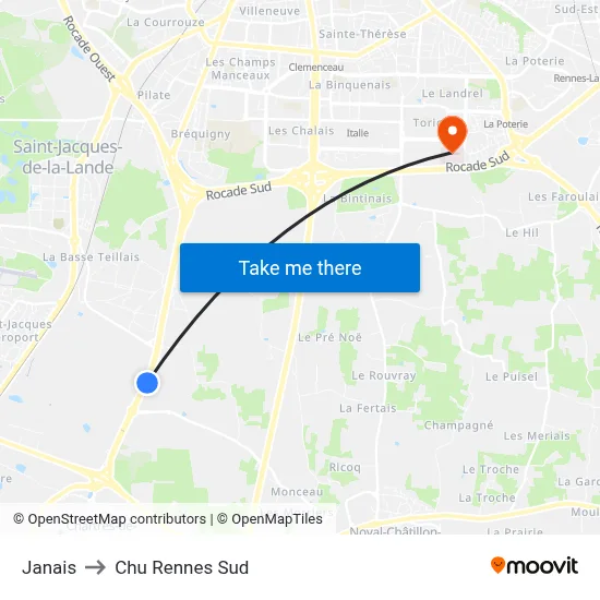 Janais to Chu Rennes Sud map