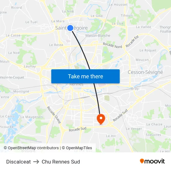 Discalceat to Chu Rennes Sud map