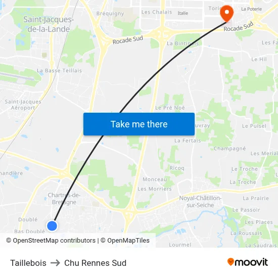 Taillebois to Chu Rennes Sud map