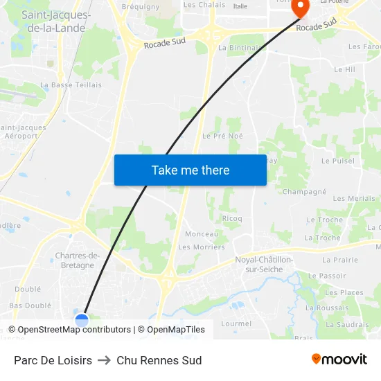 Parc De Loisirs to Chu Rennes Sud map