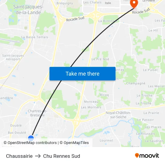 Chaussairie to Chu Rennes Sud map