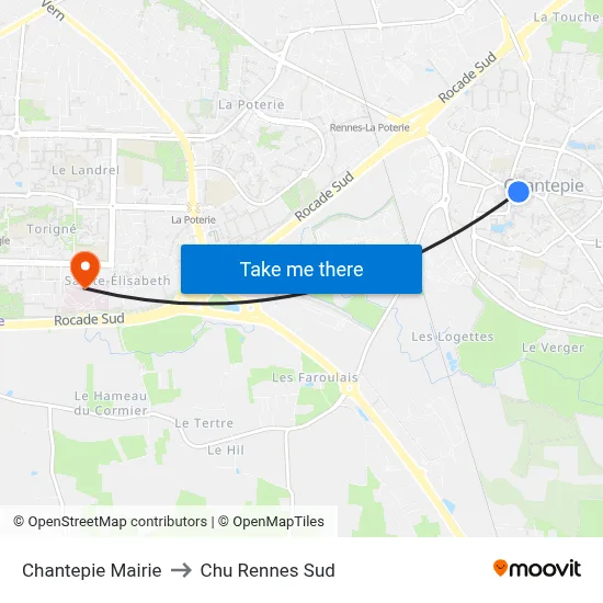 Chantepie Mairie to Chu Rennes Sud map