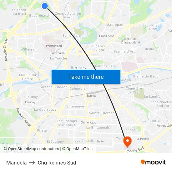 Mandela to Chu Rennes Sud map