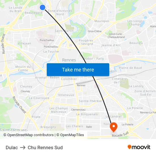 Dulac to Chu Rennes Sud map