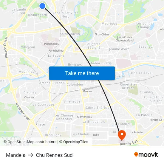 Mandela to Chu Rennes Sud map