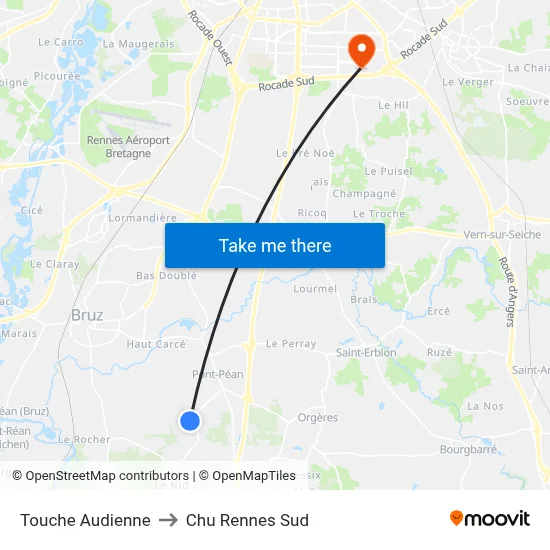 Touche Audienne to Chu Rennes Sud map