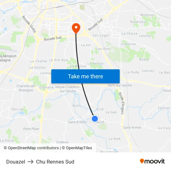 Douazel to Chu Rennes Sud map