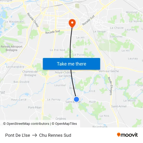 Pont De L'Ise to Chu Rennes Sud map