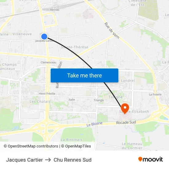 Jacques Cartier to Chu Rennes Sud map