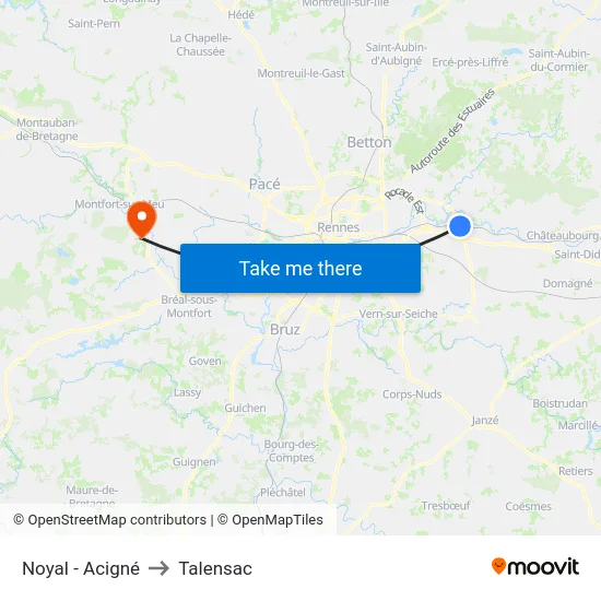Noyal - Acigné to Talensac map