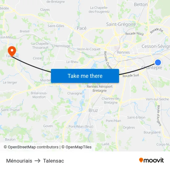 Ménouriais to Talensac map