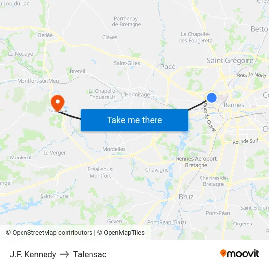 J.F. Kennedy to Talensac map