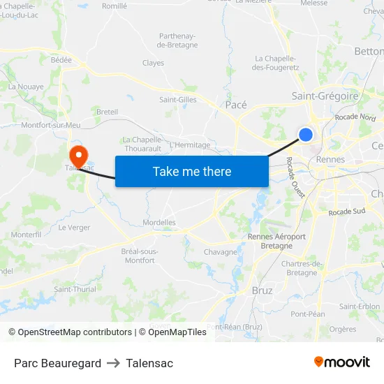 Parc Beauregard to Talensac map